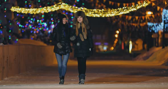 Pretty Girls Go in the Winter in the Park