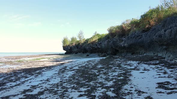 Aerial View of Low Tide in the Ocean Near the Coast of Zanzibar Tanzania