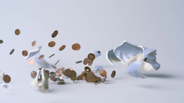 A piggy bank being smashed, Slow Motion