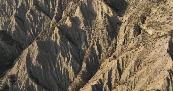 Aerial view of beautiful textures and hills in Vashlovani national park. Gorgeous place in Georgia.