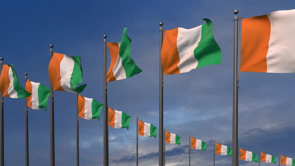The Ivory Coast Flags Waving In The Wind  4K