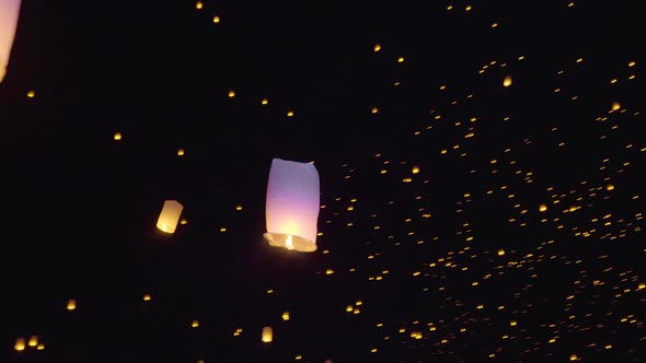 Sky Lanterns Fly Into The Night Sky