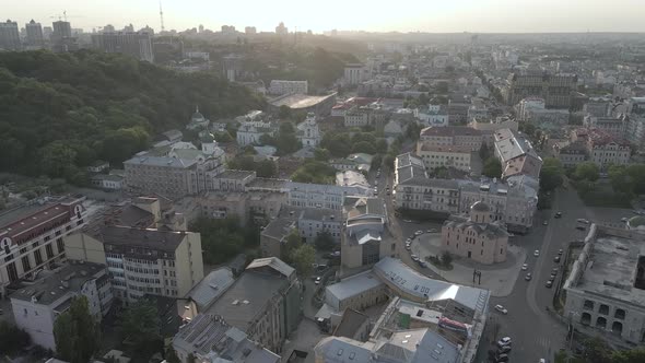 Kyiv, Ukraine. Aerial View. Slow Motion, Flat, Gray