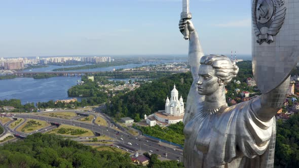 Aerial View of the Mother Motherland Monument in Kiev