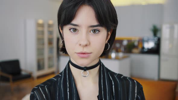 Closeup Portrait of Attractive Young Woman Smiling Happy Looking at Camera