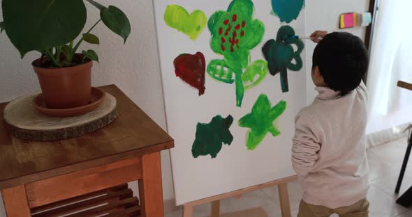 Asian child learning art lesson at preschool