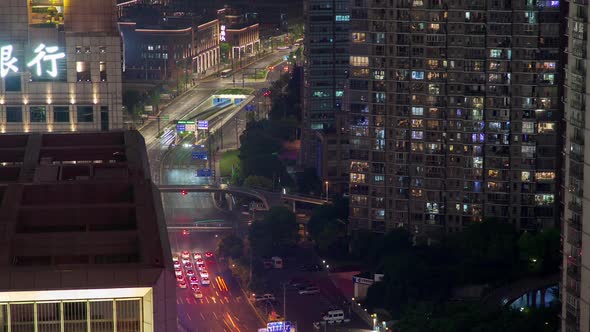 Modern Shanghai Buildings Surround Chinese Highway Timelapse
