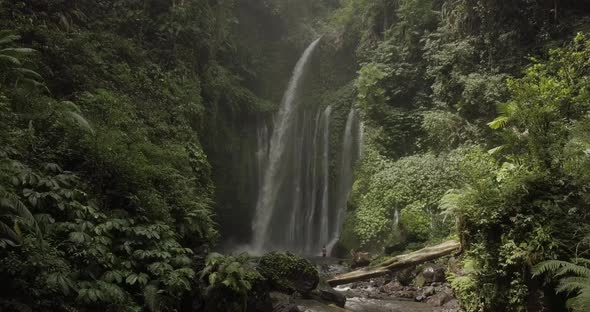 AERIAL: Waterfall in Lombok Indonesia