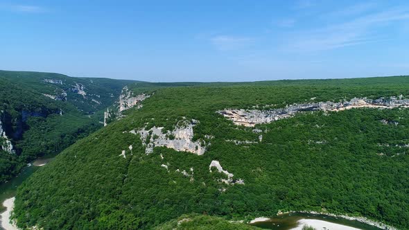 The gorges of the Ardeche in France seen from the sky