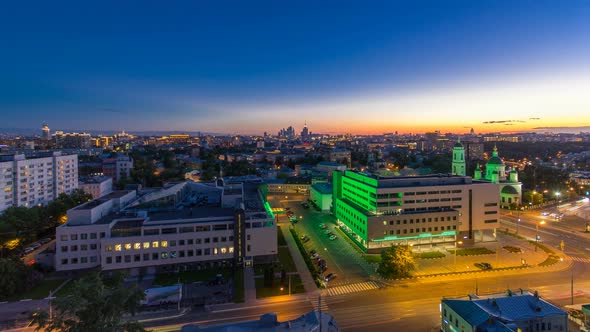 Aerial Panorama of Moscow Day To Night Timelapse From Rooftop