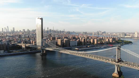 Drone Flying Over Manhattan Against Sky