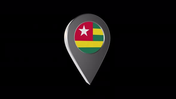 3d Animation Map Pointer With Togo Flag With Alpha Channel - 4K