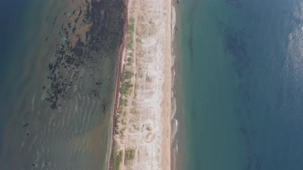 View From a Drone Vertically Down at Dawn to the Nazimov Sand Spit Russia