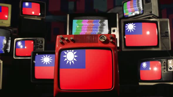 Flags of Taiwan and Vintage Televisions.