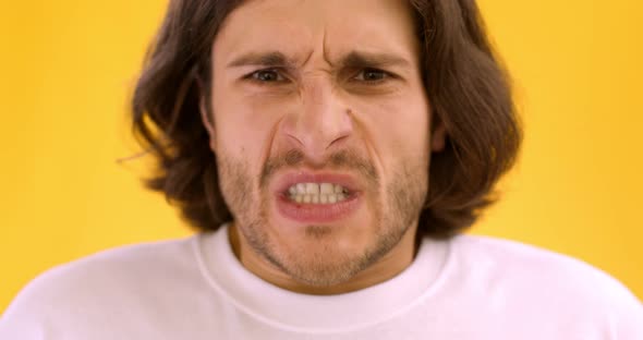 Close Up Portrait Rageful Man Clenching His Teeth Looking Angrily Camera