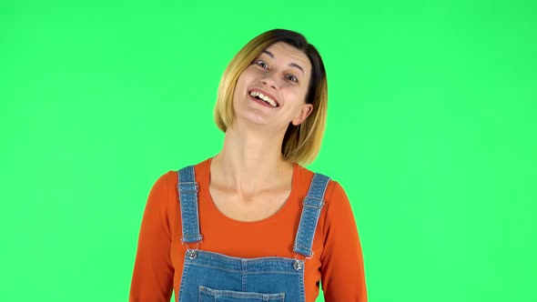 Female Bursting with Laughter Being in Positive. Green Screen