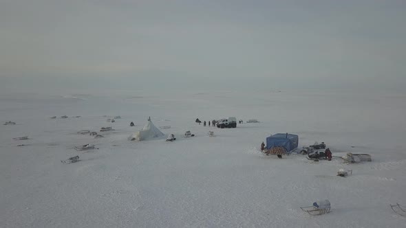 Wonderful Capturing Video of Drone From the Top of Yurts in the Middle of Tundra in Arctic