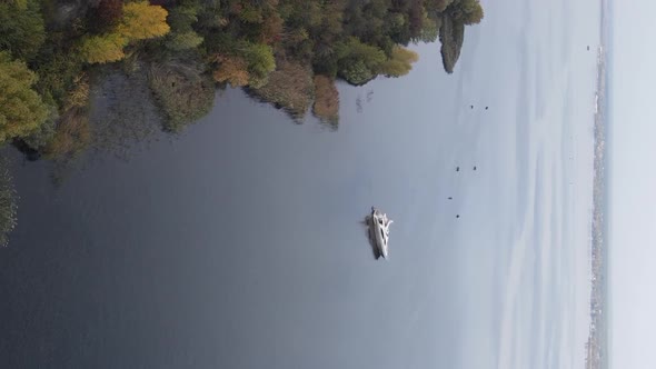 Vertical Video Aerial View of the Dnipro River  the Main River of Ukraine