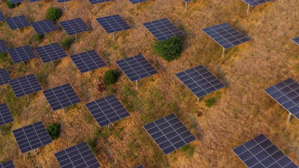 Aerial shot of a hillside in Southern California covered with solar panels