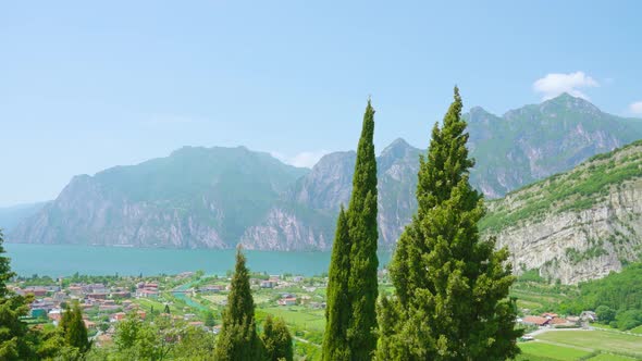 Beautiful Panorama of the Riva Del Garda Between the Mountains