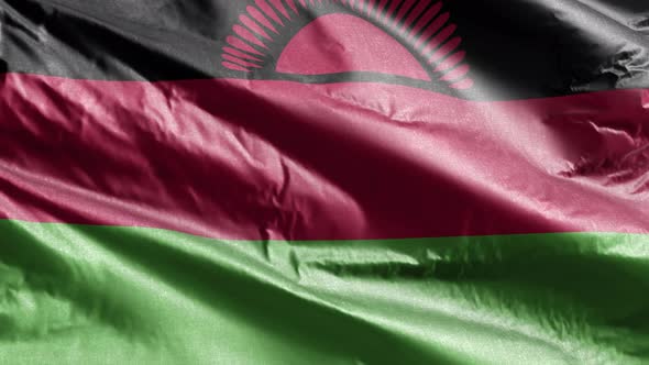 Malawi textile flag waving on the wind. 10 seconds loop.