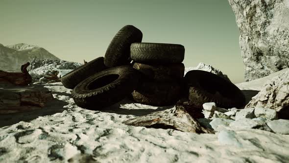 Old Abandoned Tyres on Sea Shore