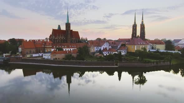 Aerial Footage of Wroclaw, European Capital of Culture. Center