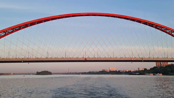 Aerial Footage of a Large Bridge Over Ob River