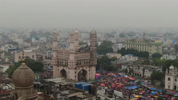 Aerial Montage of Charminar Mosque in Hyderabad, India