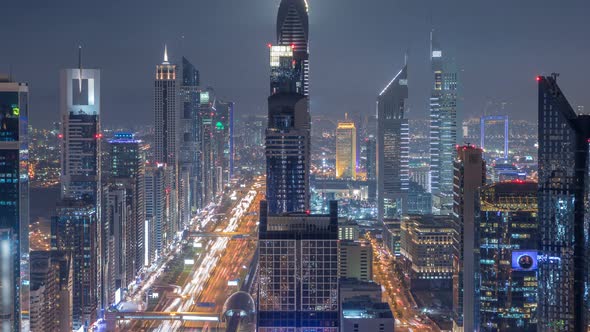 Scenic Dubai Downtown Skyline at Night Timelapse