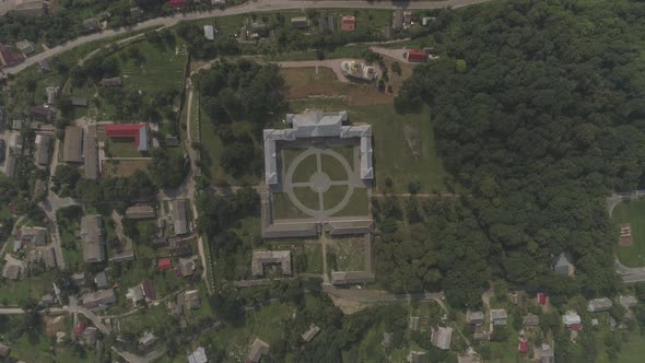 Aerial of Vyshnivets Palace and other buildings