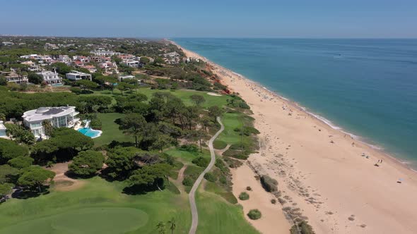 Aerial Video Shooting of a Tourist Village on the Atlantic Ocean with Golf Courses Vale De Lobo