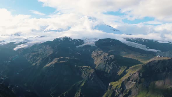 View From Ski Resort on Snowcapped Mountains of Elbrus Area