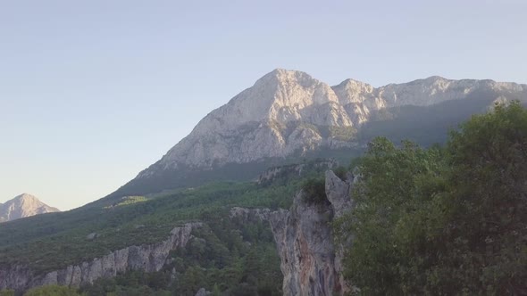 Early morning sun hits the craggy mountains of climbing hotspot Geyikbayiri in Antalya Turkey