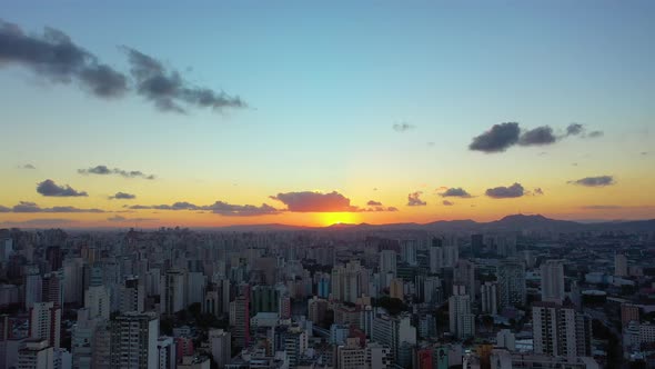 Sunset downtown Sao Paulo Brazil. Downtown district at sunset scenery.