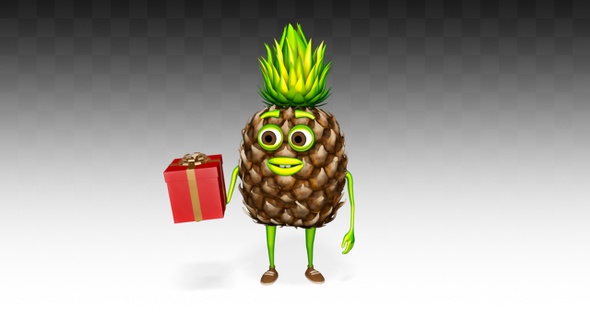 Pineapple Character Shows Gift