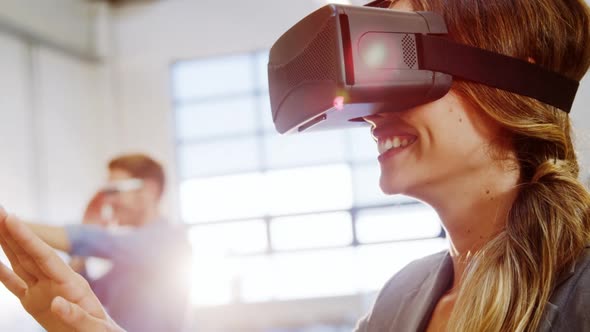 Female Business Executive Using the Virtual Reality Headset