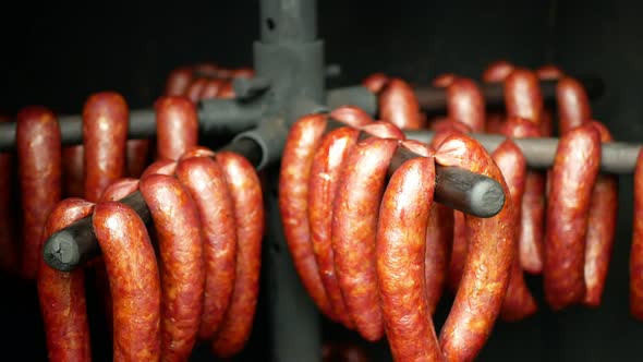 Sausage Red Smokehouse Smoked on Beech Wood Pig Slaughter Traditional Czech Household Hangs, Sausage