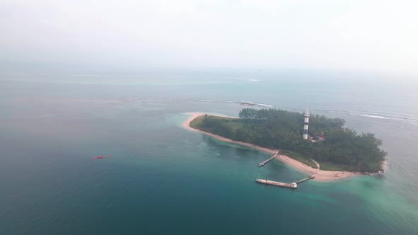 Aerial view of the lighthouse and the Sacrificios island in Veracruz