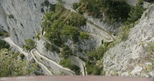 Top down shot of "Via Krupp" in Capri, this is the view from the Augustus' Gardens