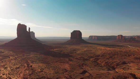 Panoramic View of Monument Valley Landscape and Buttes From Drone on a Sunny Day USA