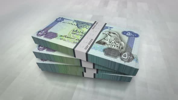 Arab Emirates Dirhams money banknote pile packs
