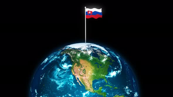 3d Rotated Planet Earth On Flying Slovakia Flag Animation