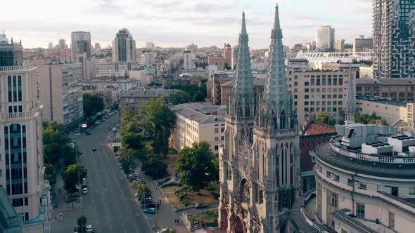 Drone View of Big City with Buildings and Road