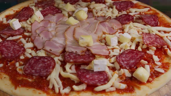 Close Up View of a Man Chef Cooking Italian Pizza