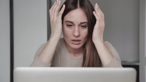 Head Shot Close Up Sad Worried Young Woman Attractive Face Looking Away Feeling Depression Worrying