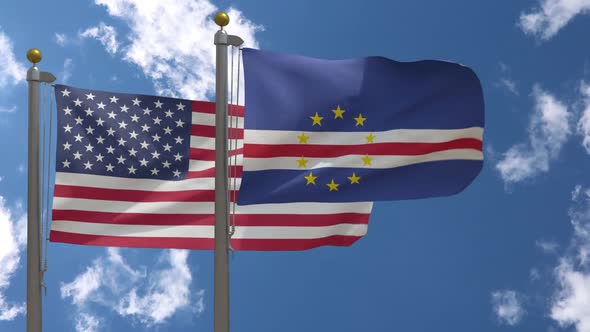 Usa Flag Vs Cape Verde Flag On Flagpole