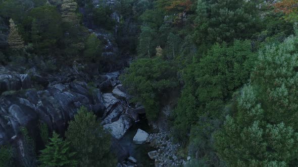 Beautiful aerial view, Portuguese Cascades, natural pools on steep rocks, Arado Waterfall