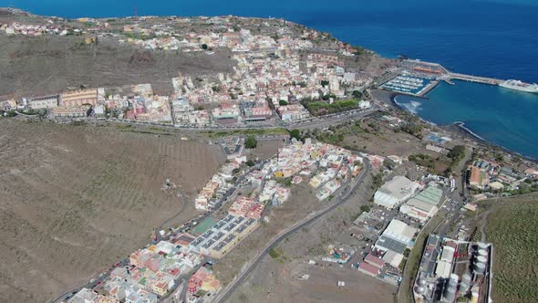 Drone shot of San Sebastian de La Gomera, Canary Islands, Spain