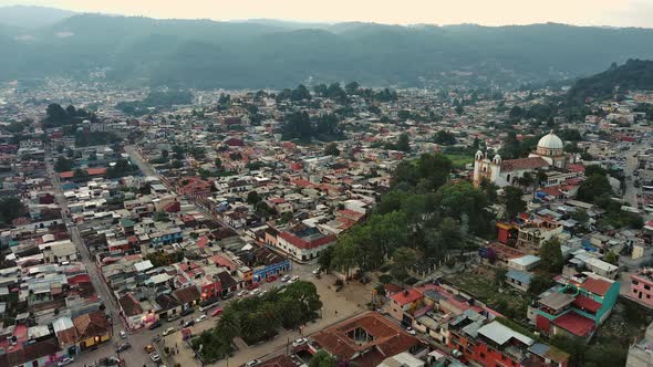 Drone Aerial San Cristobal de Las Casas Chiapas Mexico mountainous City Top View